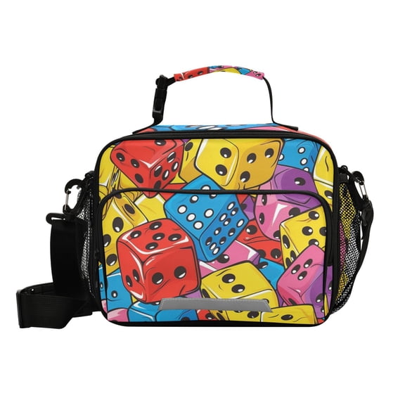 Colorful Dice Cartoon Insulated Lunch Bag Portable Cooler Bag Mommy Bag Large Capacity 6L