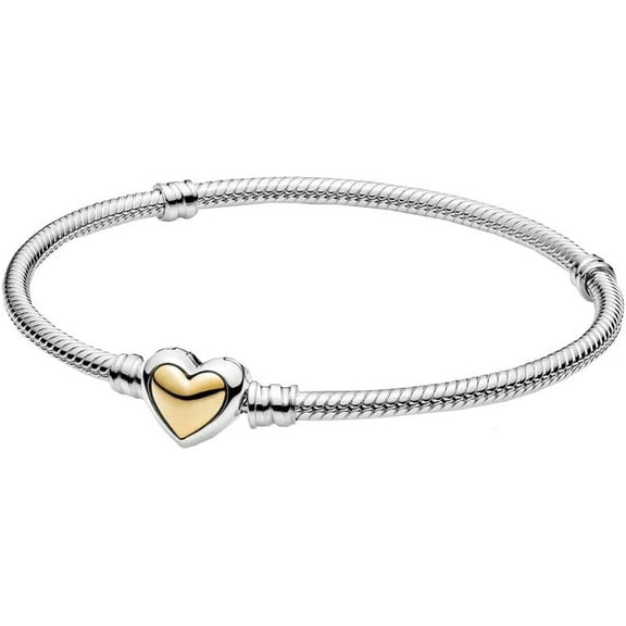 Pandora Domed Golden Heart Clasp Snake Chain Bracelet -20