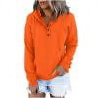 EGNMCR Women Hoodies Oversize Sweatshirts Winter Solid Color Button Long Sleeve Tunics Tops with Pockets Comfy Pullover Drawstring Hooded Sweatshirt