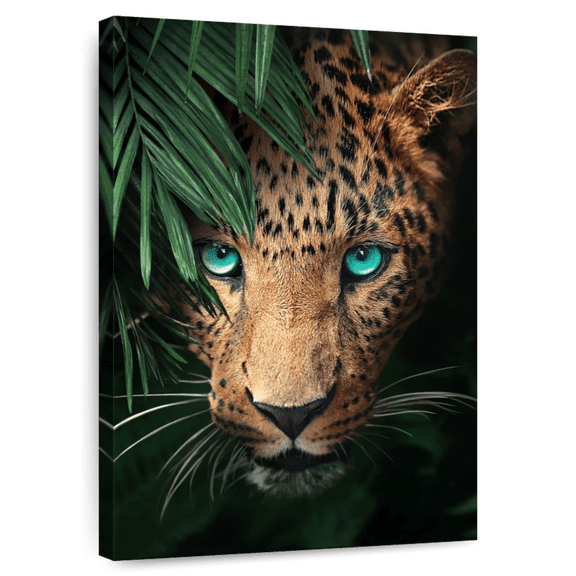 Elephant Stock Turquoise Eyed Leopard Wall Art - Vertical Canvas Wall Art - Living Room Wall Decor - Animal Canvas - Brown And Green Decor - 8" x 12"