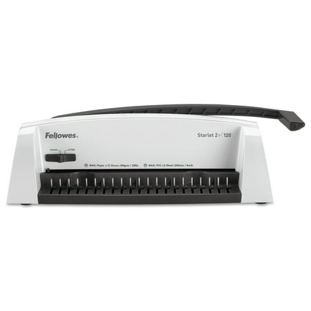Manual Wire Binding Machine - Fellowes Starlet2+ Manual Comb Binding Machine, 120 Sheets, 19 1/2 x 8 x 5 1/2, White