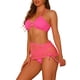 thumbnail image 4 of Conjuntos de bikini de anillo con halter para mujeres, traje de baño de 3 piezas con falda de malla con cordón, color rosa caliente mediano, 4 of 5