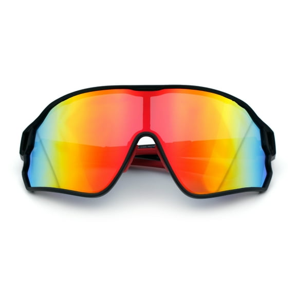 Mens Mirrored Classic Oversized Shield Windbreaker Wrap Plastic Sport Sunglasses Black Red - Orange Mirror