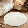 thumbnail image 2 of Buganda Fluffy Area Rugs, Round Area Rug for Living Room, Soft Decorative Carpet for Indoor Home, 4'x4', Ivory, 2 of 7