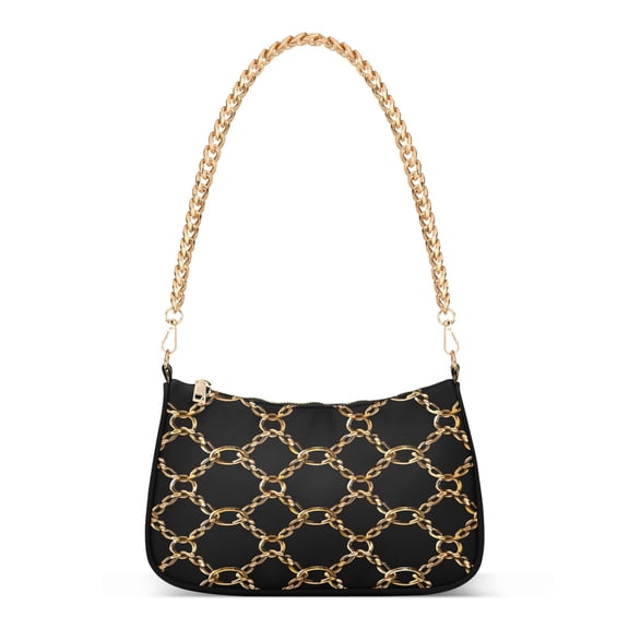 Ryvnso Golden Chains Womens Chain Shoulder Bag Tote Handbags Clutch Hobo Purse with Zipper for Travel