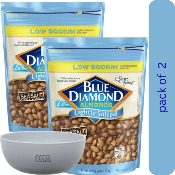 Blue Diamond Lightly Salted Whole Almonds, 2 Pack, 40 oz. with bowl by OMA