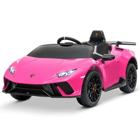 Kidzone Kids 12V Licensed Lamborghini Ride On Car Battery Powered Electric Vehicle Toy for 3-8 Years Boys & Girls, 2 Speeds, Suspension System, 2.4G Remote Parent Control, MP3, LED Headlights - Pink