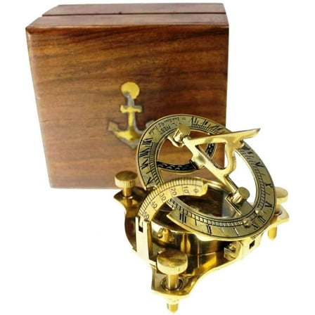 Thor Instruments 3" Brass Sundial Compass West London with Wooden Box