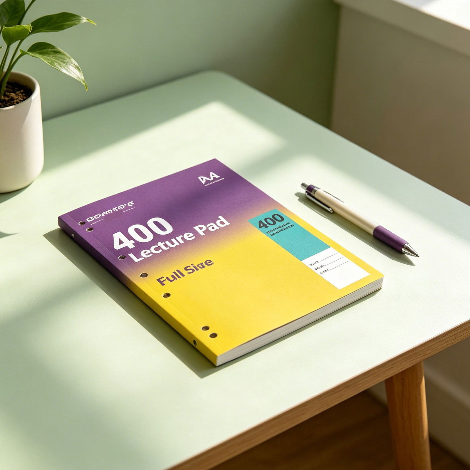 VKLU Yellow Purple 400 Pages Lecture Pad, A4 Lightweight Ruled Paper for Binders, 6-Hole Punched Academic Notebook with Perforated Sheets, 180 Flat Lay Stationery