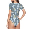 thumbnail image 4 of The Xecao Blue Bathroom Women's Crew Neck Body Suit, a short-sleeved bodysuit and basic swimsuit, both comfort and style for dating and daily life, 4 of 9