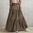 thumbnail image 3 of VUPSGEZ Women Long Lightweight Layered Skirt High Waist Pleated A Line Swing Skirt (Brown,S), 3 of 4