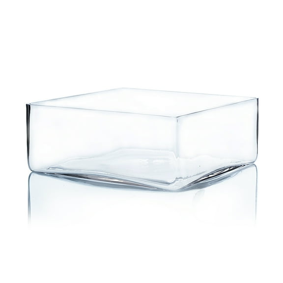 WGV Clear Square Glass Block Vase - 10" Wide x 4" Height, Good quality, Heavy Weighted Base - 1 Pc