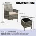 thumbnail image 6 of 3-Piece Patio Furniture Set PE Rattan Wicker Outdoor Chairs with Cushions Glass Coffee Table Steel Frame for Garden Deck Porch, 6 of 8