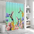 thumbnail image 5 of Teal Green Hummingbirds Shower Curtain Set - Extra Long 72" x 96" Washable Bathtub Curtain with 12 Hooks, Spring Watercolor Flowers Plant Waterproof Fabric Shower Curtains for Bathroom/Bathtub Décor, 5 of 6