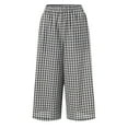 thumbnail image 5 of felwors Women's Cotton Linen Pants Elastic Waist Plaid Gingham Wide Leg Capri Palazzo Pants Black, S, 5 of 5