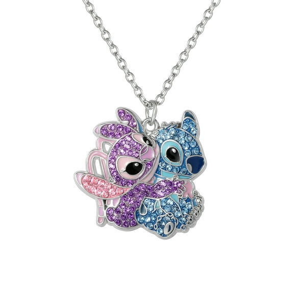 Disney Girls/Tween Stitch and Angel Pave Crystal Pendant, 16" Chain   3" Extender