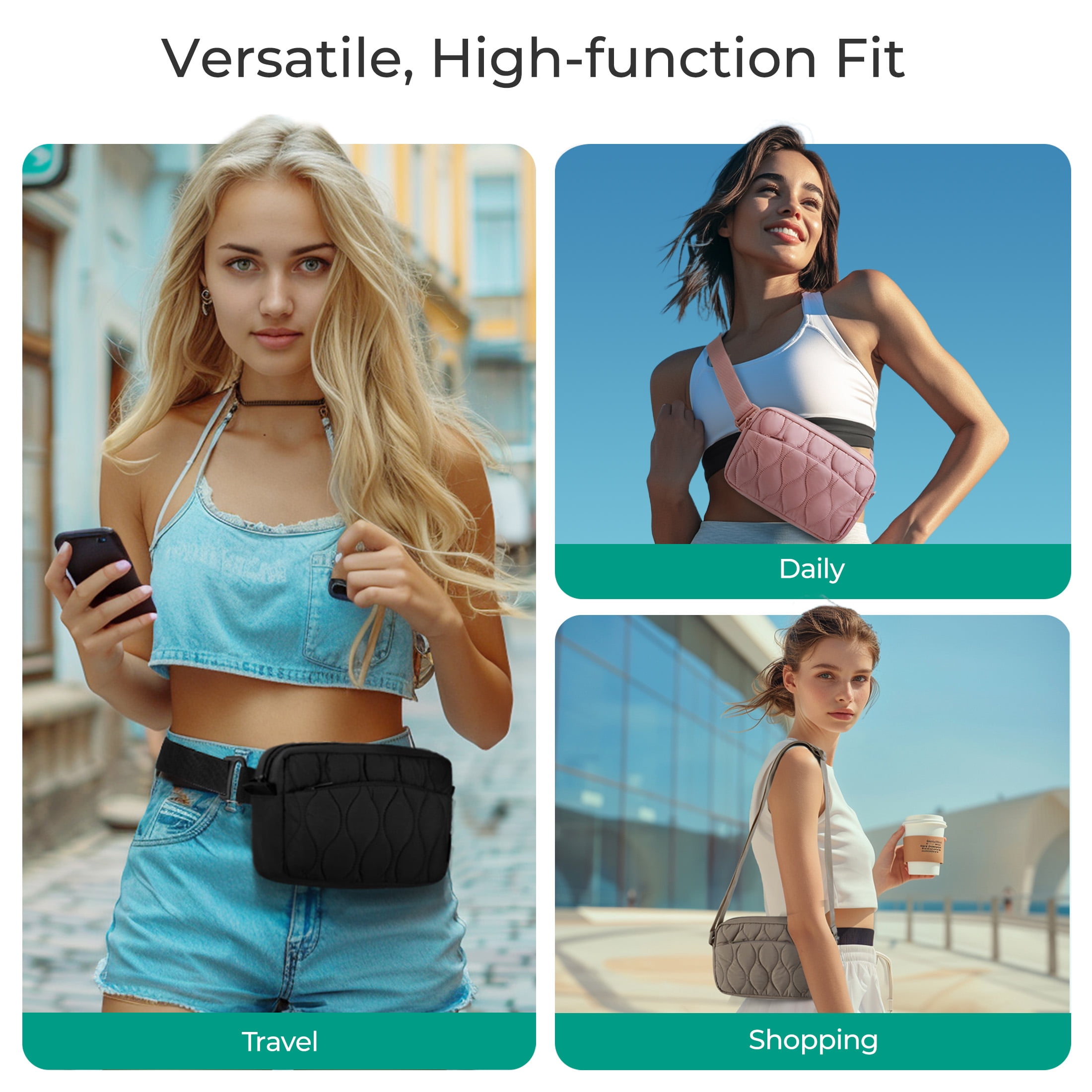 Bagsmart Womens' Fanny Pack, Lightweight Crossbody Belt Bag with Two Ways to Wear, Adjustable Strap, Fashion Waist Pack for Travel Workout, Pink