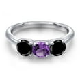 thumbnail image 3 of Gem Stone King 925 Sterling Silver Purple Amethyst and Black Diamond Engagement Ring for Women | 1.58 Cttw | Round 5MM | Gemstone February Birthstone | Size 8, 3 of 6