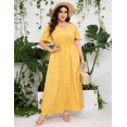 thumbnail image 5 of Large Size Women's Summer Floral Dress Wrap V Neck Short Sleeve Ruffle A-Line Flowy Maxi Wedding Guest Dresses, 5 of 6
