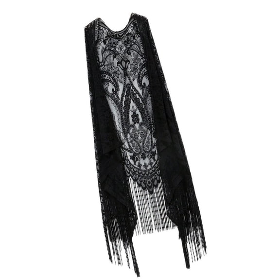 Women Open Front Fringe Vest Hollowed Lace Cardigan Coverup Sleeveless Tassels Cardigan Top For Beach Parties and Pool