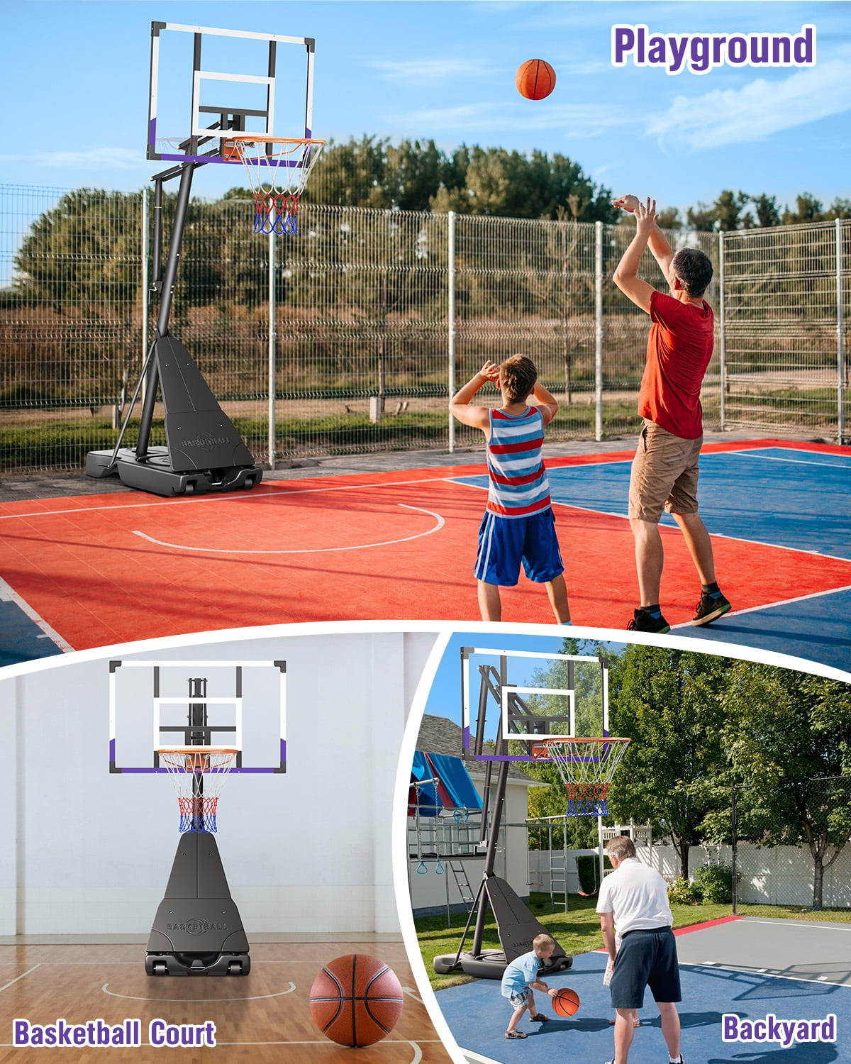 Tonbux Basketball Hoop 10FT Adjustable Easily, Basketball Goal System for Kids Teens Youth Adults, Portable Hoops & Goals Outdoor with PC Backboard and Wheels
