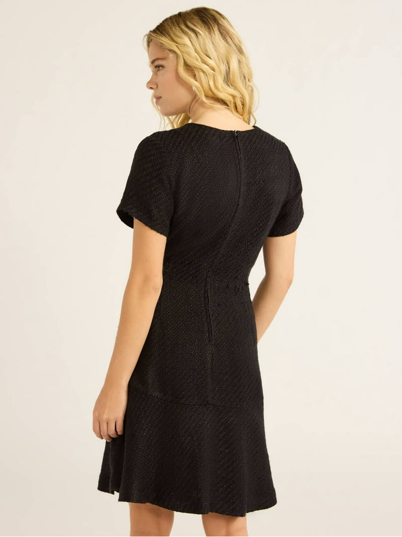 slim fit dress slacks Black Tweed Fit and Flare Mini Dress – InTheStyle main image 1