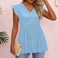 thumbnail image 5 of Summer Tops for Women V Neck Ruffle Sleeve Shirts 2026 Spring Dressy Casual Blouses, Light Blue L, 5 of 6