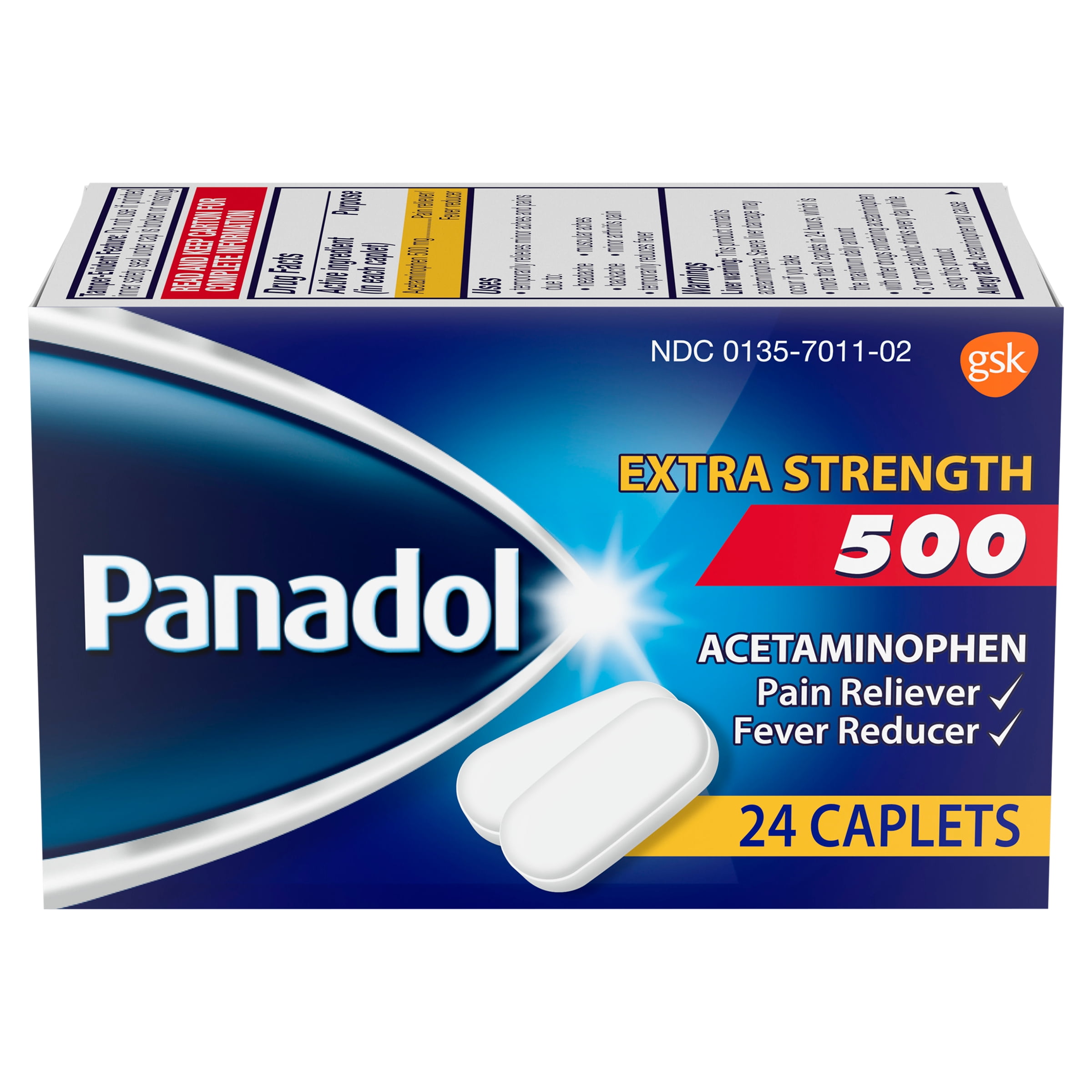 Panadol Extra Strength 500 mg Acetaminophen Caplets, 24 Count, Pain Relief and Fever Reducer