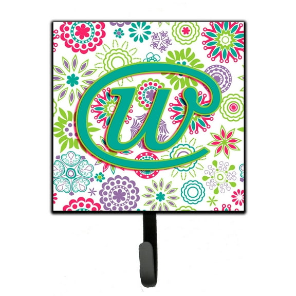 Letter W Flowers Pink Teal Green Initial Leash or Key Holder