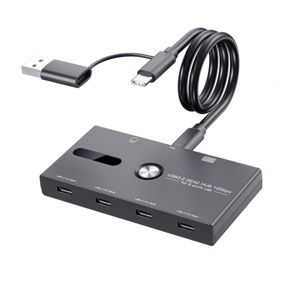 Necvior 6 in 1 USB C Splitter Adapter with 4x Type C and 2x USB Female Fast Data Read