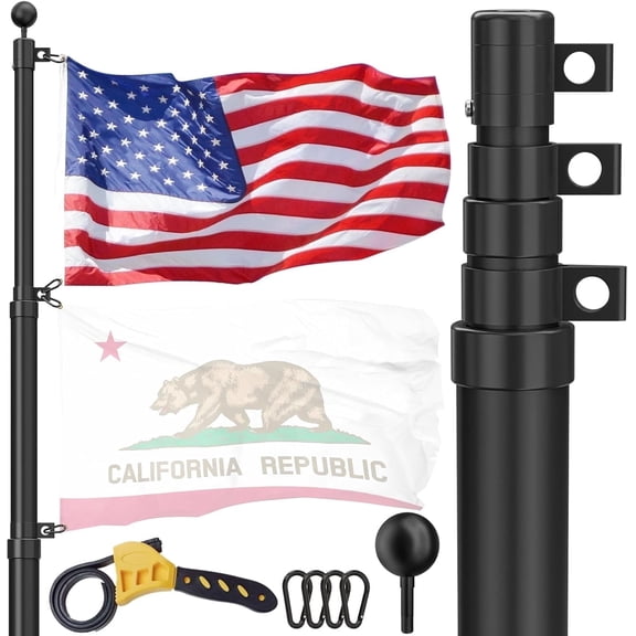 Telescoping Flag Pole for Outside House, 25 FT Heavy Duty 45K PSI & 95 HBW Hard Aerospace Aluminum Flagpole Kit, Unbending Telescopic Outdoor In-Ground Flag Poles with 3x5 American Flag for Yard
