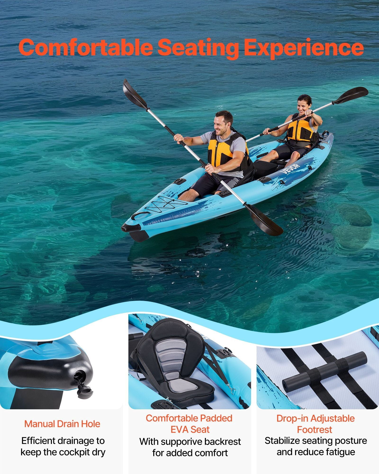 Inflatable Kayak 2-Person Inflatable Recreational Kayak 700LBS Capacity