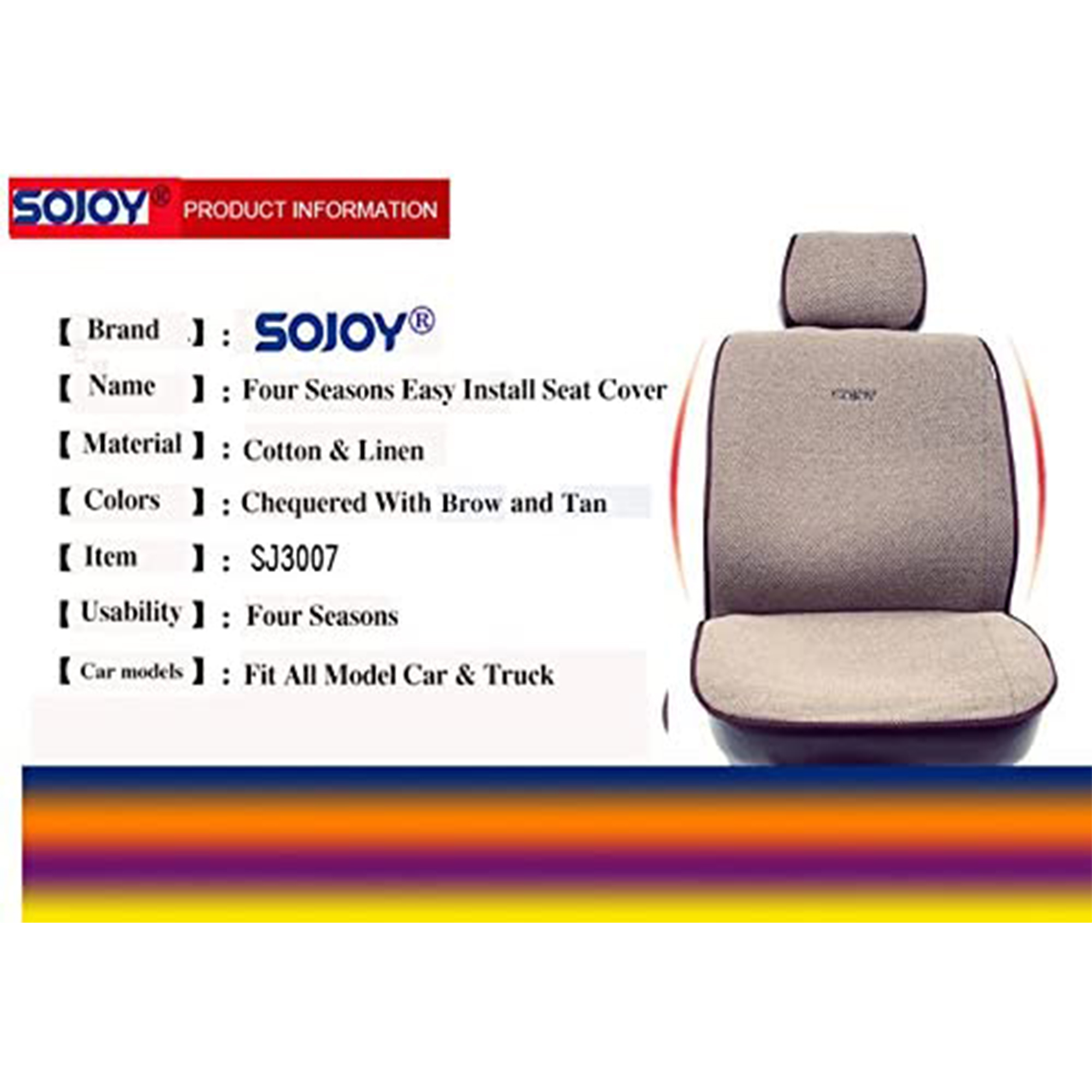 Sojoy Universal Four Seasons Car Seat Covers and Cushions, Brown and Tan 