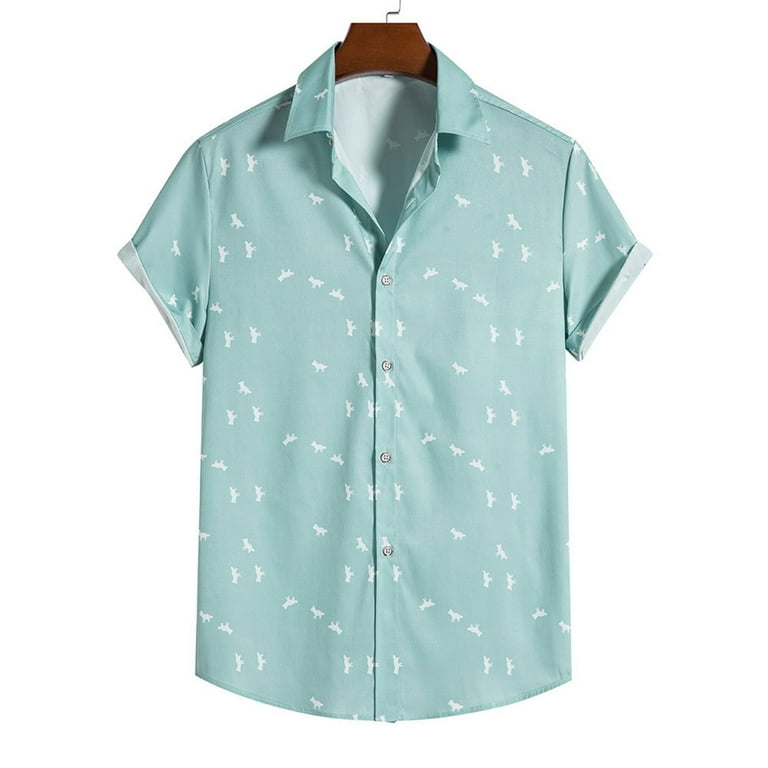 B91xZ Men's Shirts Short Sleeve Regular Fit Dress Shirt Casual Button Up  Shirt,Green S 