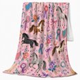 thumbnail image 2 of Whimsical Equestrian Horse Flower Watercolor, Rustic Farmhouse Horse Scene, Warm Flannel Blanket for Ranch House and Living Room, Horse Lovers Housewarming Gift, Rustic Home Decor, 2 of 9