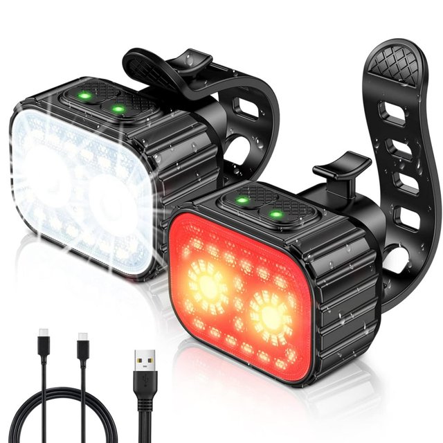 LEEYNEER Bike Lights Rechargeable Bicycle Lights Set Super Bright 8+12 Modes IPX6 Waterproof Bike Lights for Night Riding/Cycling Safety Front and Back Taillight Reflectors 58 Hrs Lon