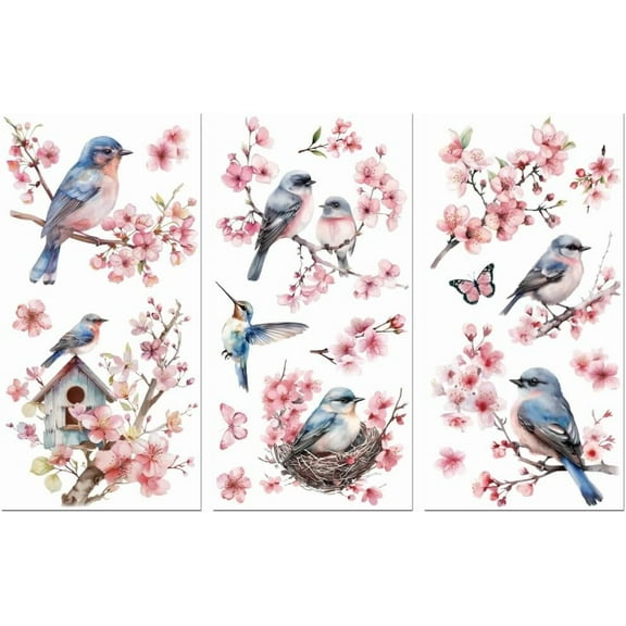 Rub on Transfer Decals for Furniture Crafts Decor 6"x12" Cherry Blossom and Bird 3Pcs Waterproof UV DTF Transfer Sticker for Lingerie Chests Drawer Dresser Glass Porcelain Wood Plastic