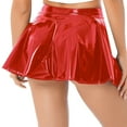 thumbnail image 2 of Alvivi Women Faux Leather Pleated Skirt Glossy High Waist Zipper Miniskirt Clubwear Pole Dancewear Red M, 2 of 7