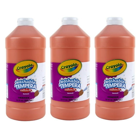 Crayola Artista II Washable Tempera Paint, 32 oz, Orange, Pack of 3