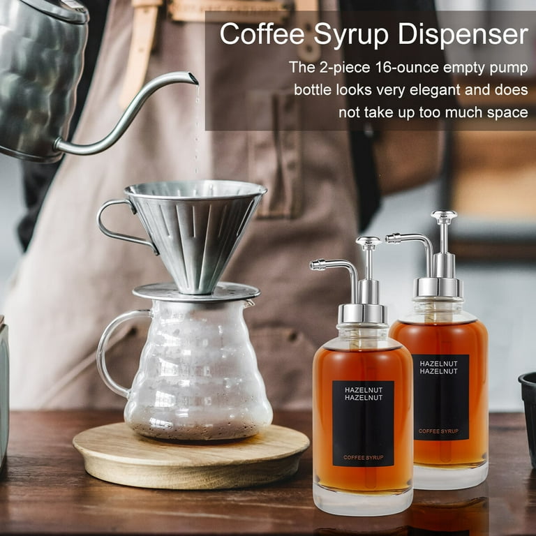 2 Pcs Coffee Syrup Dispenser Set with 18 Labels 16.9 oz 500 ml Coffee Syrup  Container Minimalist Clear Glass Syrup Bottle Reusable Syrup Dispenser  Bottle Portable Coffee Pump Dispenser for Coffee Bar 