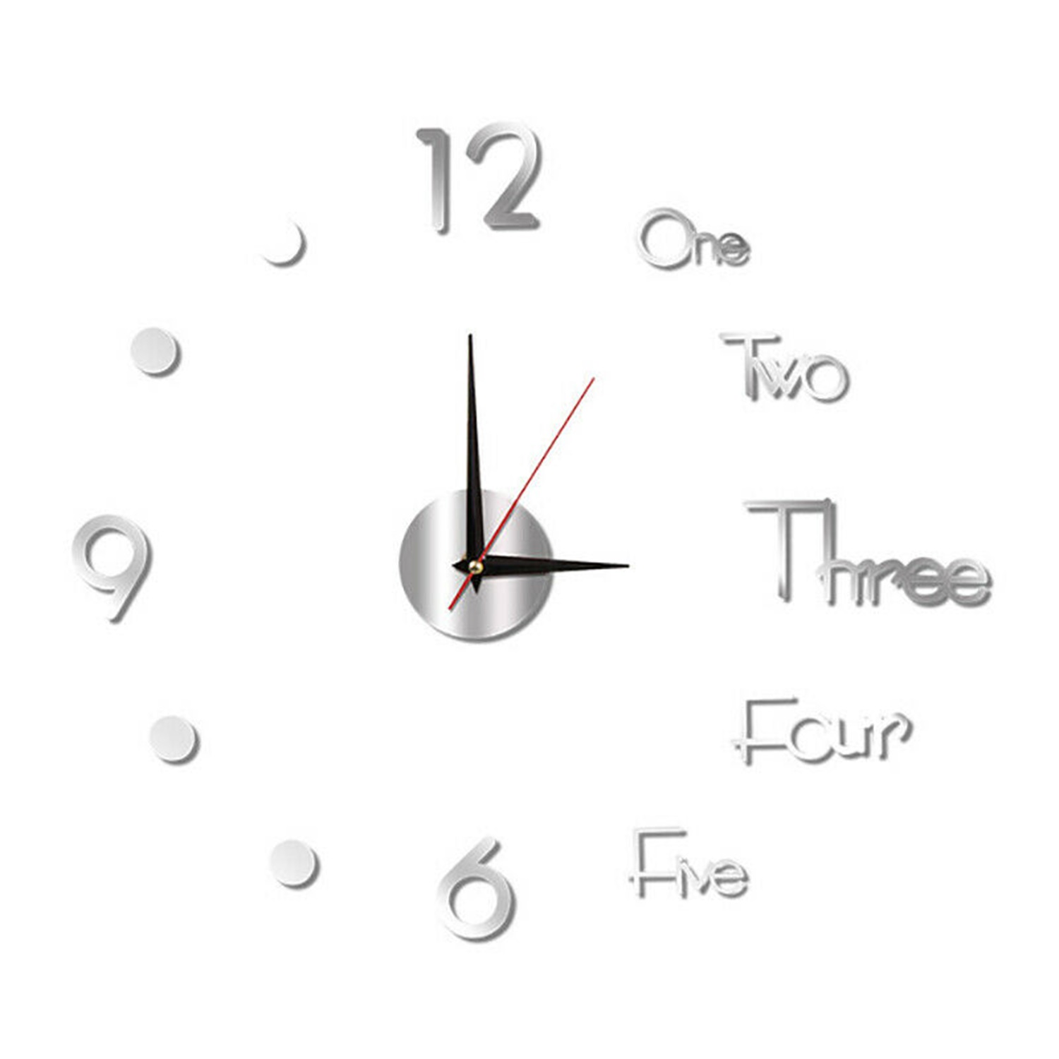 3D Large Wall Clock Mirror Surface Modern DIY Sticker Acrylic