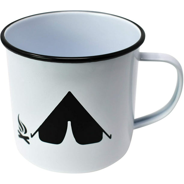 Enamel Mug by Modern Retro! Camping Mug in 8 Vintage Enamelware Designs –  Fun Metal Coffee Mug and Durable Camping Cup - Tin Mugs for Coffee (or 