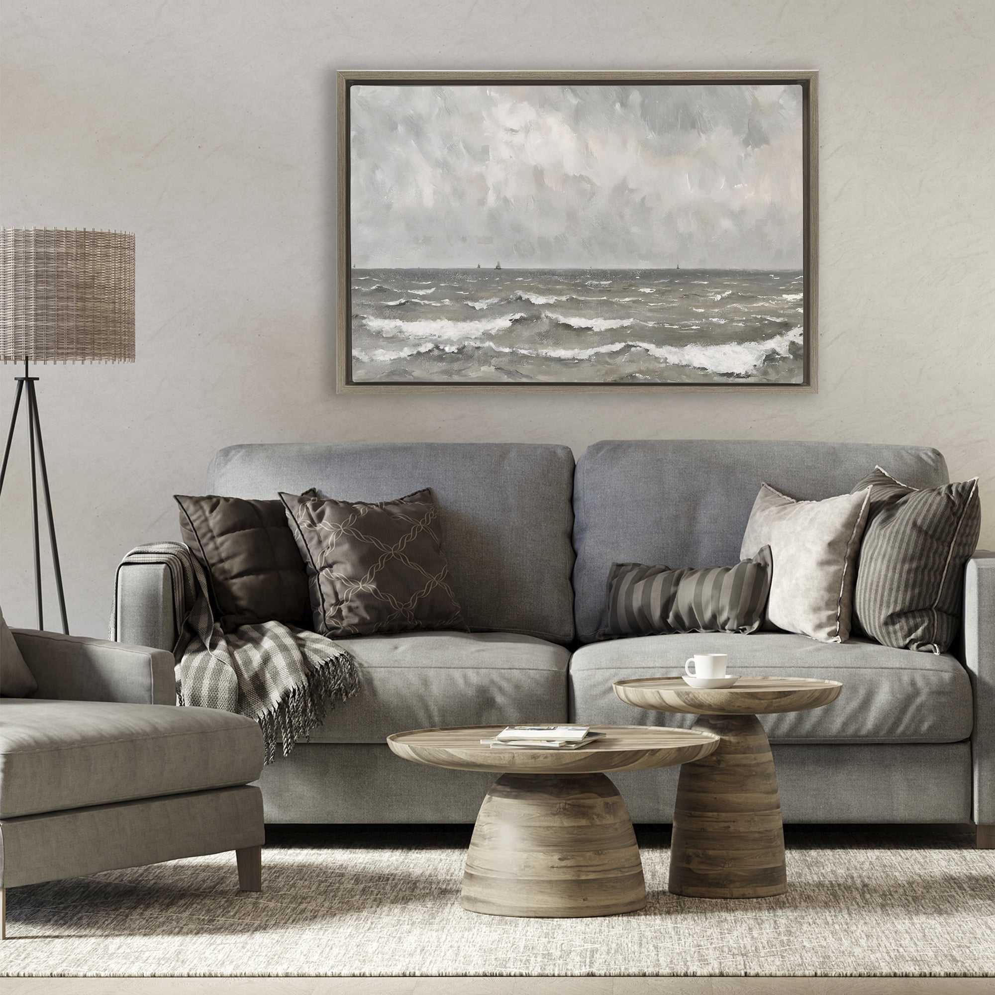 Stupell Industries Stormy Ripples at Sea Brown Framed Floater Canvas Wall Art, design by Jacky Ngan