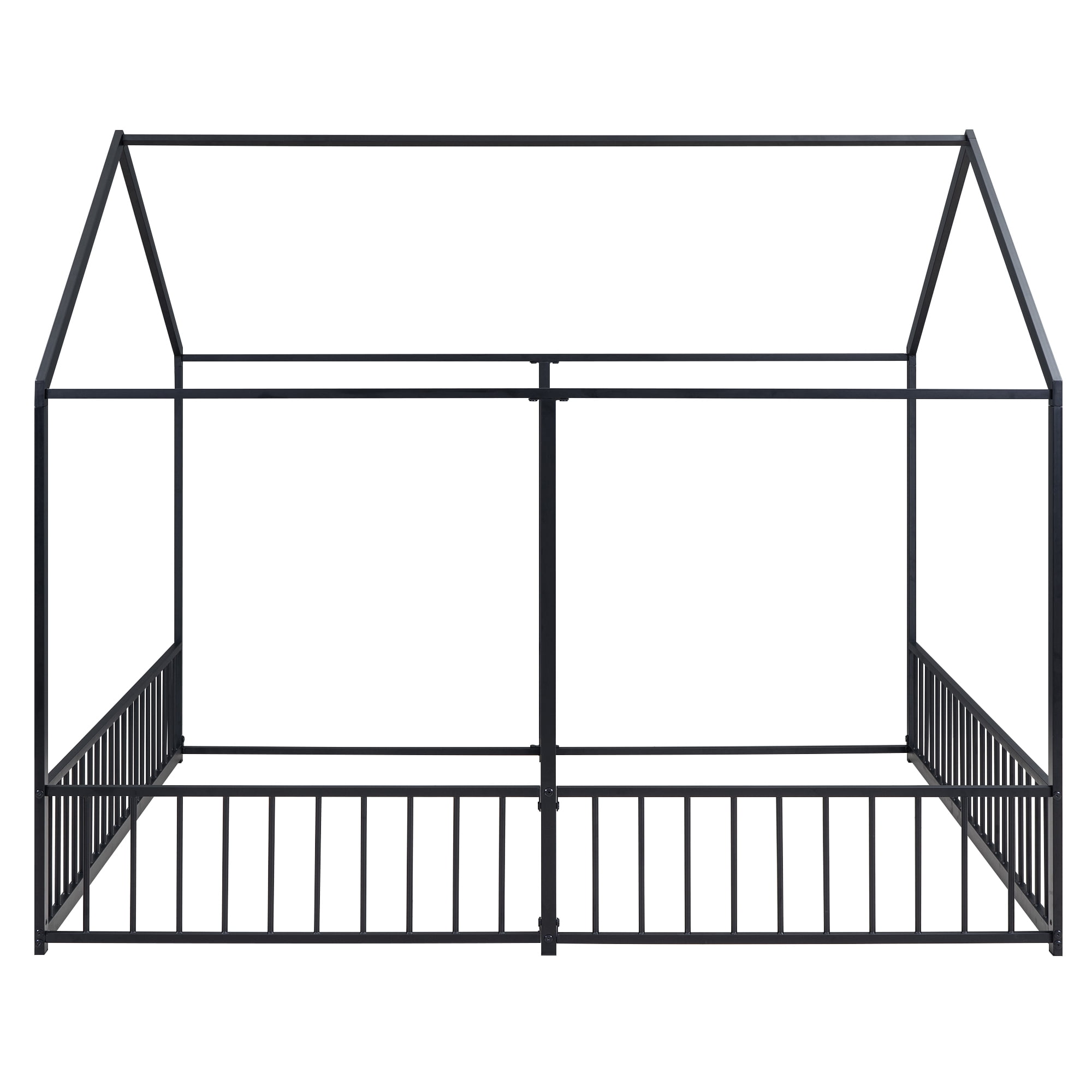 Euroco Metal Twin Size House Canopy Bed, 2-in-1 Beds for Kids Room, Black