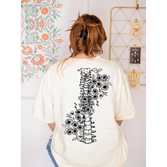 Floral Spine Shirt, Botanical Spine T-Shirt, Scoliosis, Ankylosing Spondylitis, Ehlers-Danlos, Arthritis LS323