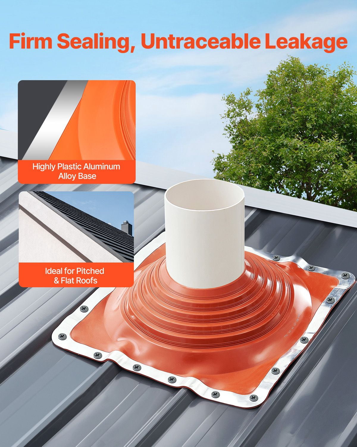 Roof Pipe Flashing Kit, 1 Pack Red Silicone Square Boot, 24.6 x 24.6 x 5.3", Fits Pipe OD 10" to 18", Aluminum Base, for Metal & Wood Roofs, Chimneys & Vents