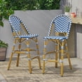 thumbnail image 1 of 29.5" Outdoor PE Rattan French Barstool,  Aluminum Frame With Bamboo Finish (Set Of 2),White-Blue, 1 of 14