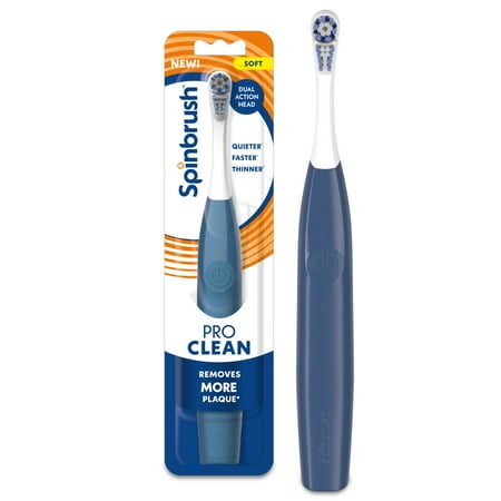 Spinbrush NEW PRO CLEAN Battery Powered Electric Toothbrush for Adults, Soft Bristles, Blue, 1 Count