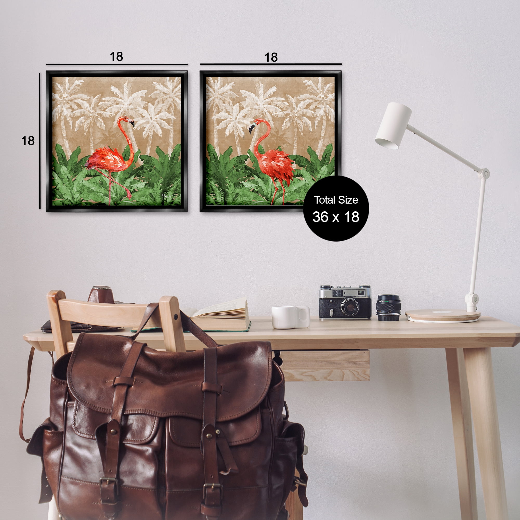Stupell Industries Flamingoes in the Jungle Animals Painting Black Floater Framed Canvas Art Print Wall Art, 18 x 18, Set of 2