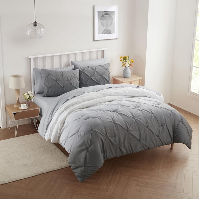 Set de edredón Sweet Home Collection Ombre Pintuck Gray Queen